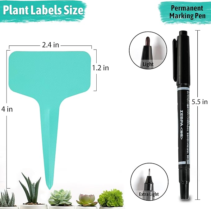 Plant Labels Tags 200Pcs T-Type Plant Markers Plastic Plant Label Garden Labels Tags Plant Labels for Outdoor Garden Waterproof Plant Label Identification Stakes with Permanent Marking Pen (Green)