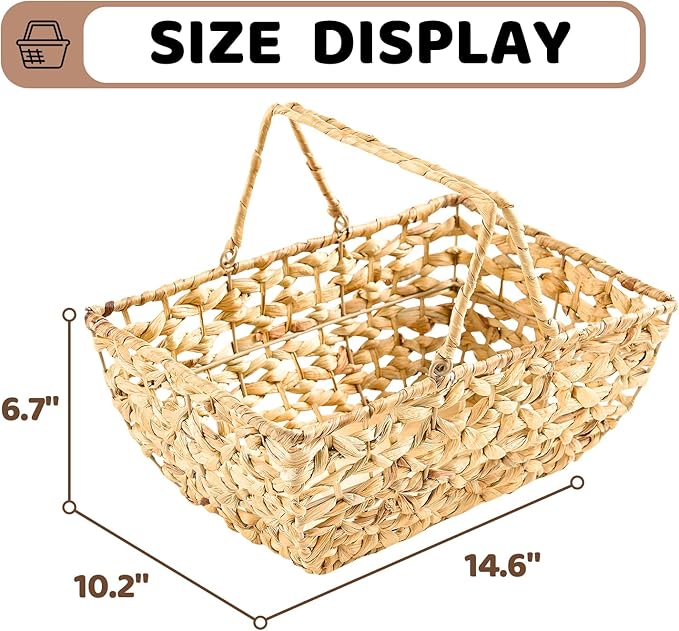Wicker Picnic Basket with Handles, Wicker Baskets with Wooden Base for Picnic, Camping & Storage Basket