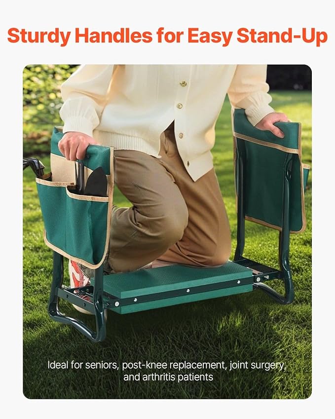 Garden Kneeler and Seat with 6" Thick EVA Pad,Folding Stool Bench,330 lbs Capacity,Dual Tool Bags,Ergonomic Handles for Seniors,Lightweight & Portable for Gardening,Weeding,Planting