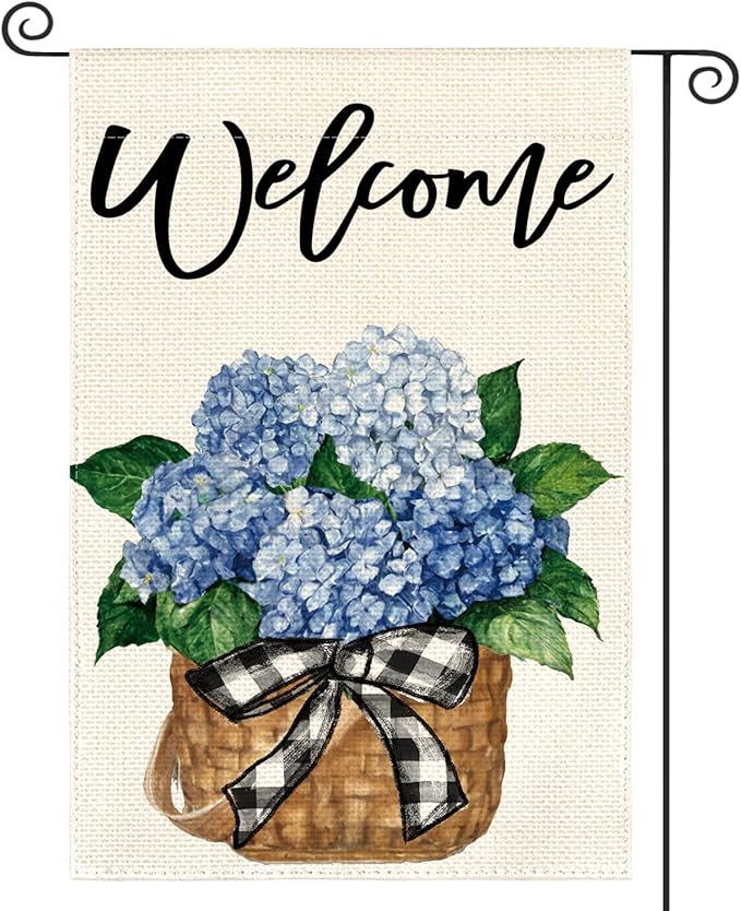 AVOIN colorlife Hydrangea Spring Summer Garden Flag 12x18 Inch Double Sided Outside, Floral Welcome Yard Outdoor Flag