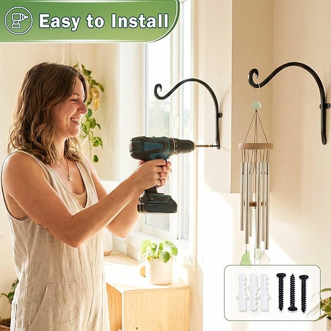 Hanging Plant Brackets Outdoor: 2 Pack 12 Inch Metal Plant Hangers Wall Hooks - Can Hold 50 Lbs Heavy Duty Outdoor Hooks for Hanging Bird Feeders, Flower Baskets, Lanterns, Wind Chimes