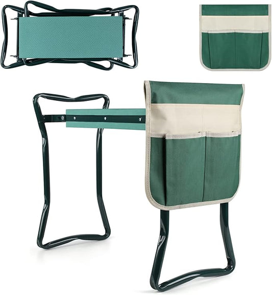 Foldable Garden Kneeler and Seat, Gardening Bench for Kneeling and Sitting Garden Stools, Garden Helper Seat with Tool Pocket, Eva Soft Foam Pad for Kneeling and Seating, Lightweight Frame