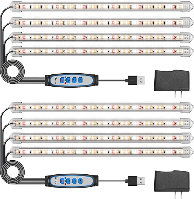 Plant Grow Light Strips, 240 LEDs Grow Lights for Indoor Plants Full Spectrum with Upgrade Timer 6/12/16 Hrs, 3 Spectrum Modes, Sunlike Grow Lamp for Seedlings Hydroponics Succulent, 2 Pack
