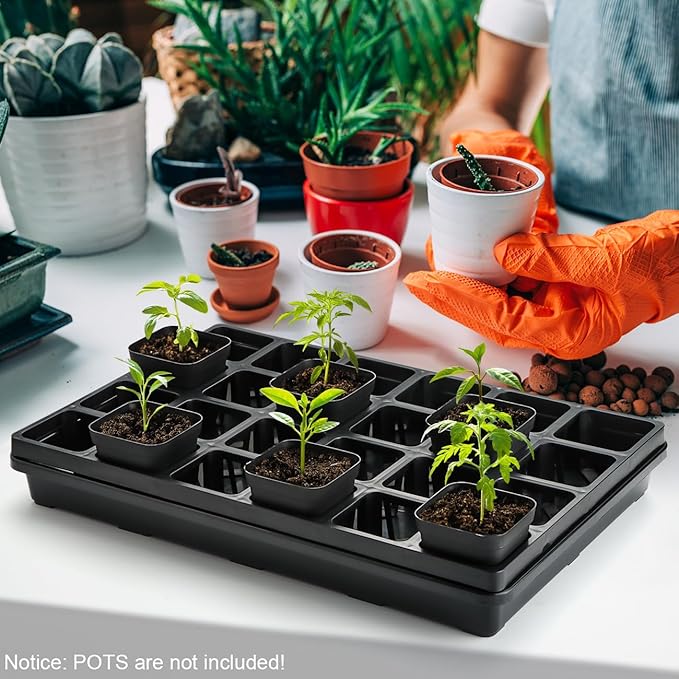 24 Cell Nursery Pots Trays (17"x11"x2") with Plastic Flat Seed Starter Trays, Durable Carrying Seedling Starter Tray, Reusable Planting Tray for Holding 2.7 inch Nursery Pots, 3 Sets Combo