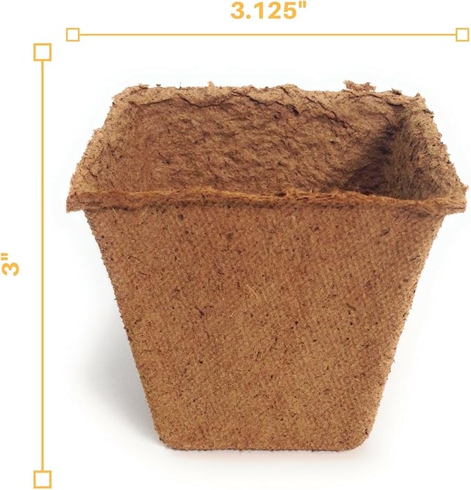 Plant Starter Peat Pots - 30 Pack of 3 Inch Square Pots for Your Garden, Greenhouse or Nursery - Ideal for Organic Seed Planting & Gardening