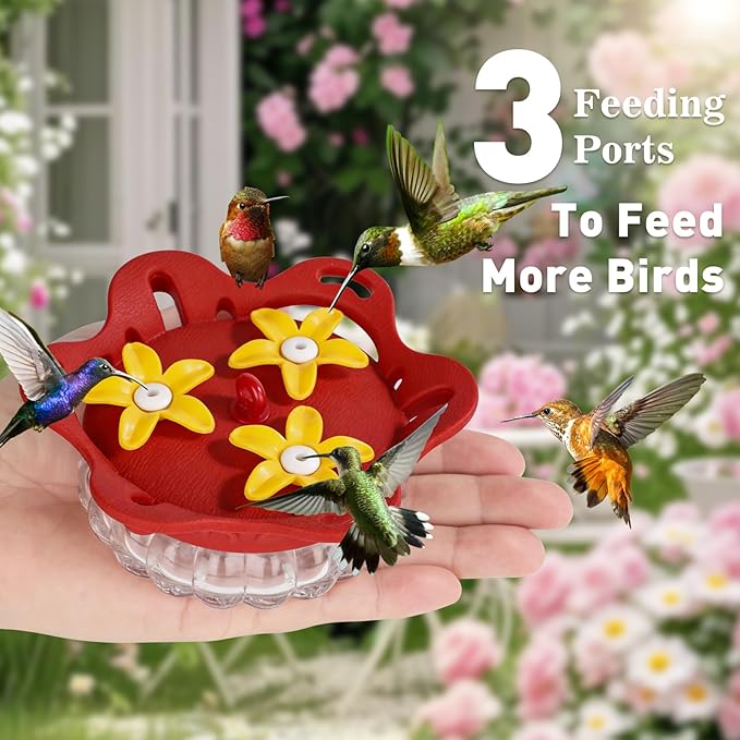 Set of 2 Glass Hummingbird Feeders for Outdoors Hanging with 3 Bee Guard Feeding Ports, 3.4OZ Handheld Humming Birds Feeders for Outside, Gifts for Women Mom, Transparent