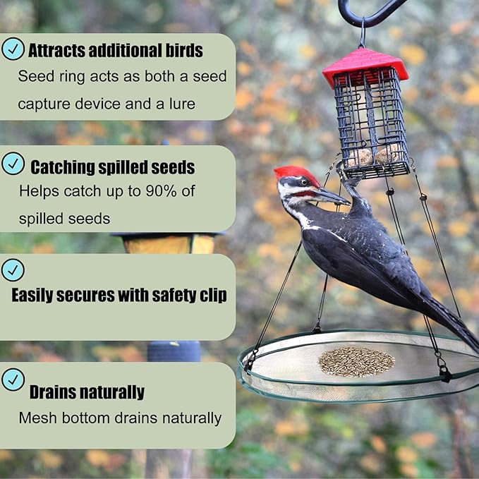 2pcs Bird Feeders for Outdoors, 16 Inch Bird Feeder Tray Large with 8 Hanging Ropes Hanging Mesh Seed Tray Platform for Yard Garden Backyard (Green)