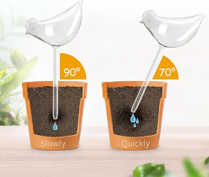 KiKiHeim Plant Watering Globes Self Watering Planter Insert Spikes Drip Devices, Clear Glass Automatic Water Bulbs for Outdoor&Indoor Plants, 2 Birds