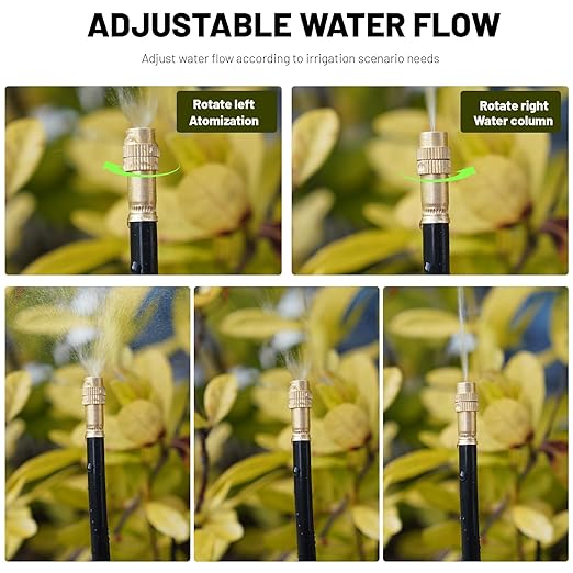 360° Adjustable Drip Irrigation System - 50FT Garden Watering System with 16 Nozzles, Garden Irrigation System, Greenhouse Accessories, Atomizing System for Yard, Lawn, Plants, 5/16 inch Hose