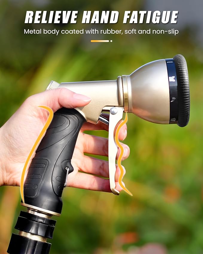 RAINPOINT Garden Hose Nozzle, Heavy Duty Metal Hose Sprayer Nozzle, 9 Adjustable Spray Patterns, High Pressure Hose Sprayer for Watering Plants, Lawns, Car and Pet Washing (Black)