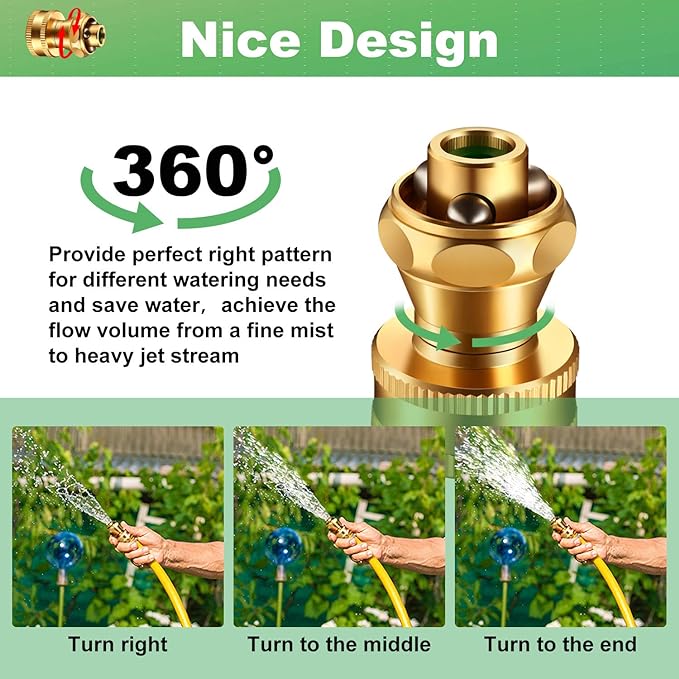 Hotop Big Shot Nozzle Power Brass Hose Nozzle Adjustable Twist Sprayer for Garden (3, 3/4inch)