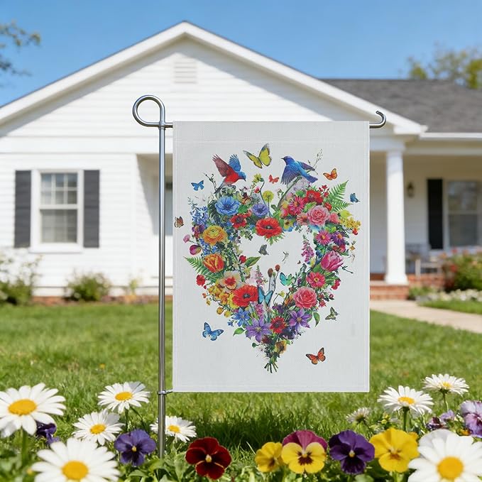 Spring Garden Flags Decor,12x18 Inch Vertical Double Sided Yard Spring Flag Decorations Outdoor Anniversary Front House Lawn Outside Hummingbird Decors Garden Flag