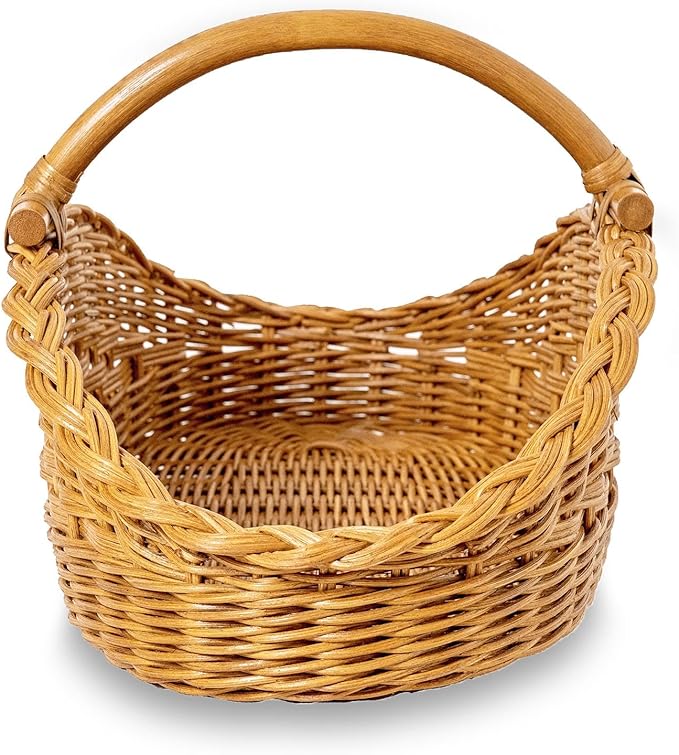 The Basket Lady Wicker Gathering Basket, Large, 22.5 in L x 12.5 in W x 12 in H, Sandstone (Sold Individually)