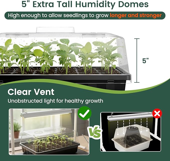 5 Pack 5" High Humidity Domes for SOLIGT Medium 14 * 10.8 * 2.3" Seed Starting Trays, Adjustable Vents, Portable Handle, Clear View, Unobstructed Light