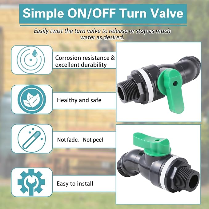 Plastic Rain Barrel Spigot, High Flow Valve Core, 3/4 NPS Inlet x 3/4 GHT Outlet Bulkhead Valve for Outdoor Plastic Bucket Rain water Drum Container Down Spout Collector in