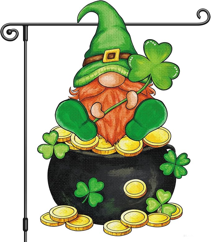 Heyfibro St Patrick's Day Garden Flag Banner Double Sided 12.6x18.9 Inch Clover Leprechaun Gnome Garden Flag Shamrocks Yard Flags for Outside House Farmhouse Holiday St Patricks Outdoor Decorations