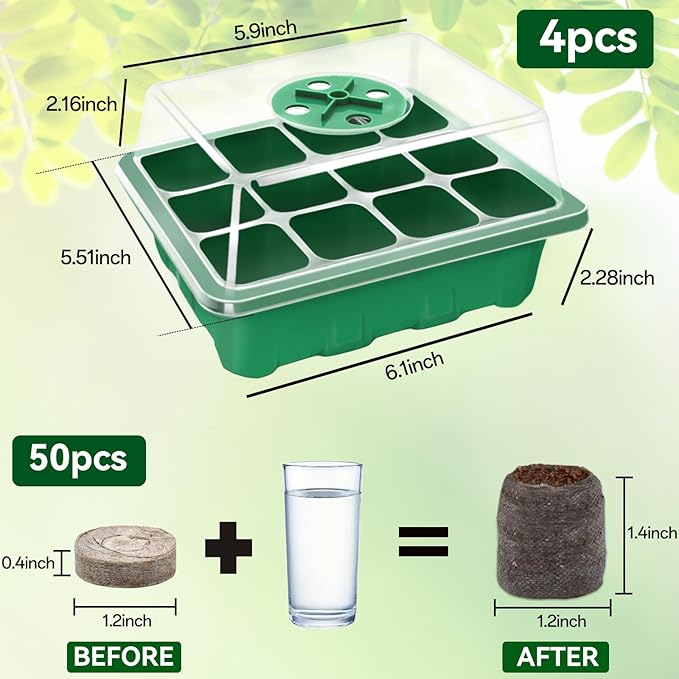 Halatool Seedling Trays Seed Starter Kit- Plant Germination Tray with Dome and Tray Base for Growing and Cloning (8 Set-Green)