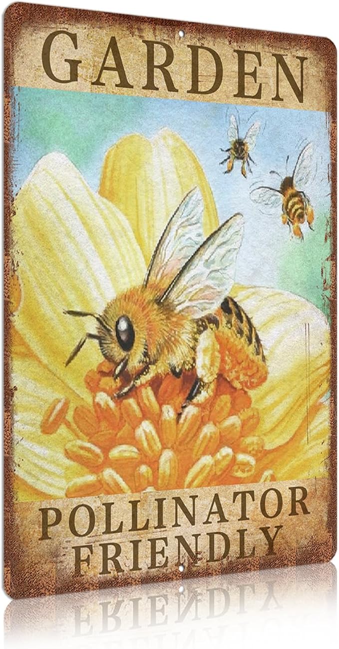 Vintage Garden Signs Pollinator Friendly Bee Retro Yard Metel Tin Signs outdoor Aluminium Wall Decor