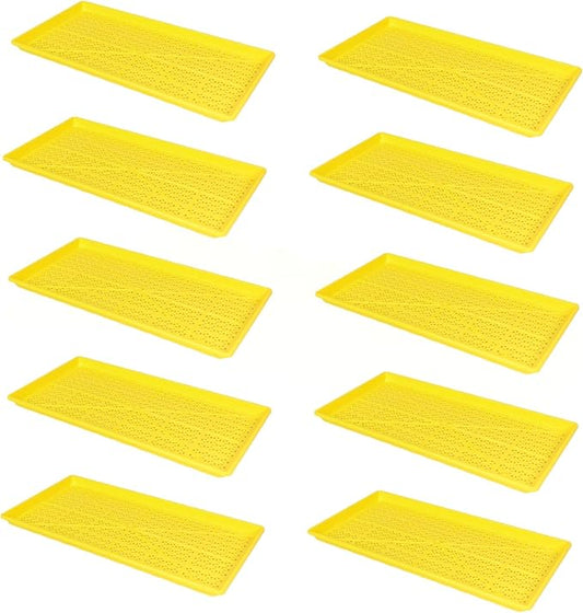SUNPACK 10" x 20" Heavy Duty Mesh Plastic Seed Starting Tray, Yellow, 1" (Pack of 10) - Ensures Water Drainage and Aeration, Perfect for Greenhouses or Indoor Gardening