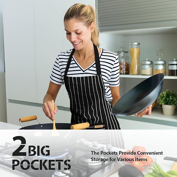 2 Pack Kitchen Aprons, Apron for Cooking with 2 Pockets, Unisex Adjustable Neck Strap Chef Aprons for Men Women
