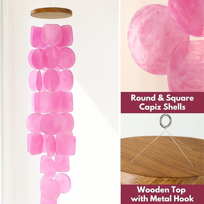 Solange & Frances Wind Chimes for Outdoors, Gifts for Mom, Wind Chimes for Outside and Outdoor Decor, Pink Decor for Women, Birthday Gifts for Women