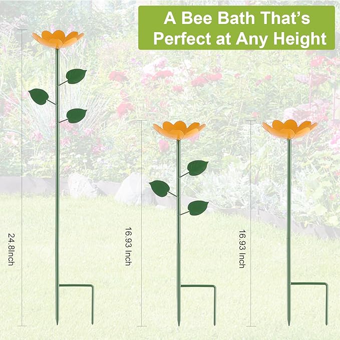 Bee Watering Station with Larger Capacity, 4 Pack Colorful Bee Water Feeder, Durable Metal Butterfly Bee Baths for Garden, Bee Cups with Flower Design for Outdoor Garden Decor