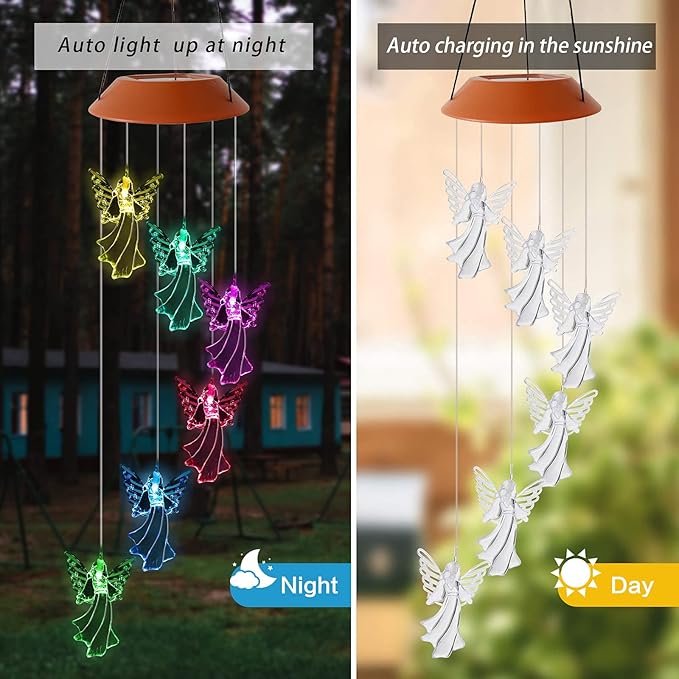 Angel Solar Wind Chimes, Color Changing Wind Chime Light Outside Birthday Gifts for Mom Grandma Solar Powered Garden Light Moms Best Gifts Memorial Wind Chimes Outdoor Decor