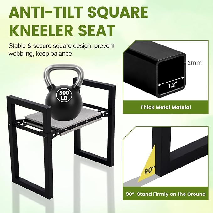 Garden Kneeler and Seat Heavy Duty 500lbs, Anti-Tip Gardening Stools with 10.5” Widen Kneeling Pad for Seniors Gardeners, 2 in 1 Garden Bench for Kneeling and Sitting