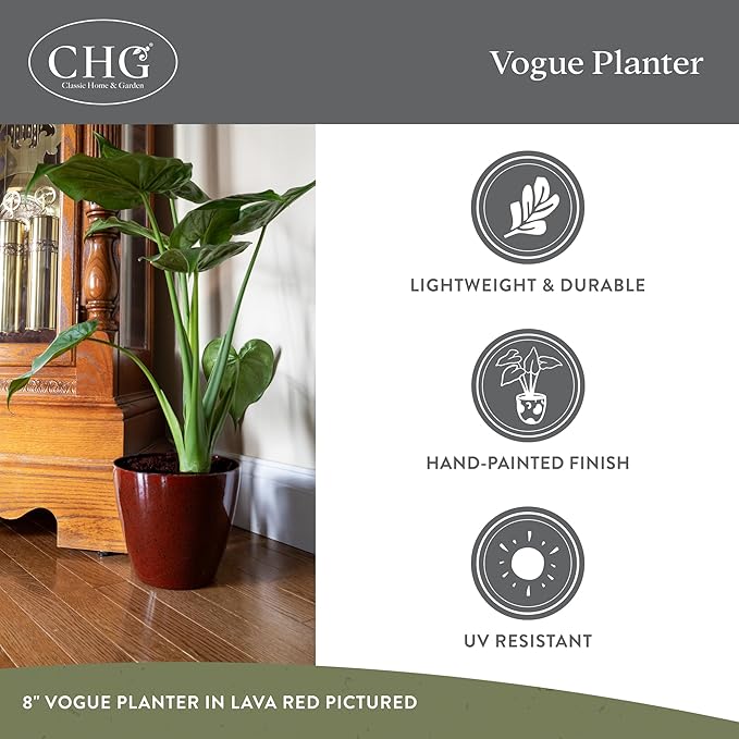 Classic Home and Garden Vogue Planter Pots w/Pottery Quality Finish - Modern Indoor & Outdoor Flower Pots - UV-Resistant Porch Planters - Decorative Pot for Flowers & Herbs (8” Stark White)
