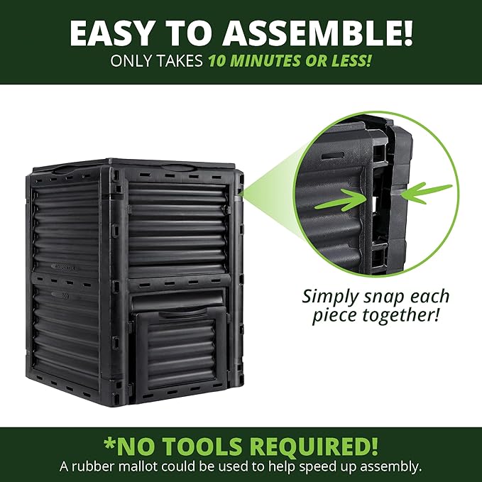 Simply Bio Garden Compost Bin from BPA-Free Material - 80 Gallon (300 L) Large Outdoor Compost Bin, Easy Assembly, Lightweight, Fast Soil Creation, Black