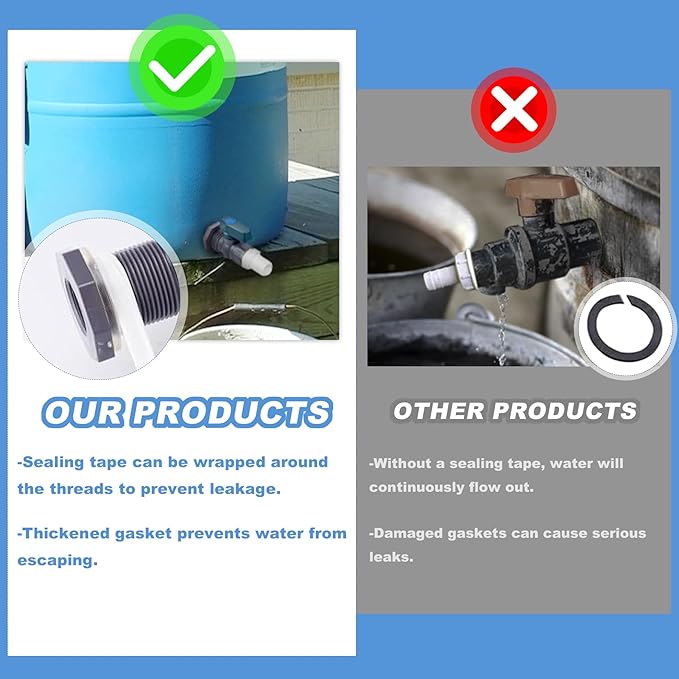 2 Pack PVC Rain Barrel 45°Elbow Spigot Kit, 3/4 Inch Rain Barrel Valve with Bulkhead Connector and Hose Adapter, Garden Faucet Kit for Water Tanks, Aquariums, Pools, Garden Barrels
