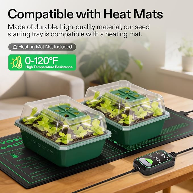 VIVOSUN 6-Pack Seed Starter Trays, 72-Cell Seed Starter Kit with Humidity Dome, Flat Reusable Plant Germination Trays with Drain Hole, Green Propagation Tray for Planting Seeds