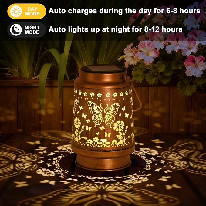 Butterfly Solar Lanterns Outdoor Waterproof, Mother Day Gifts, Birthday Gifts for Women, Mom, Grandma, Butterflies Solar Lights for Yard, Patio, Porch, Garden Decor