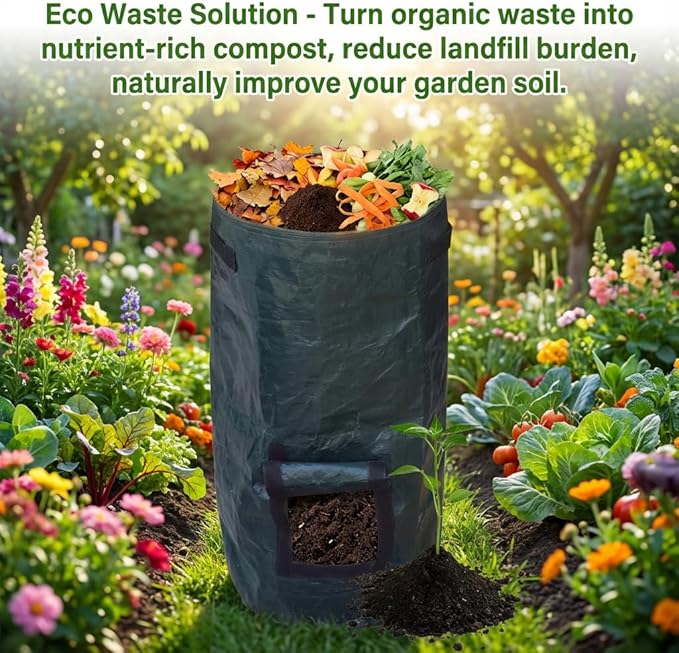 2-Pack 80 Gallon Garden Compost Bin Bags, Reusable Outdoor Compost Bags for Kitchen and Yard Waste, Durable PE Material, Easy Assembly for Home Composting