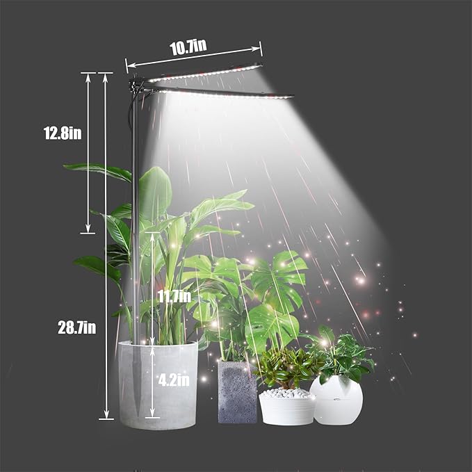 Plant Grow Lights for Indoor Plants Full Spectrum with 3/6/9H Timer & Dimming, Slim Plant Lights for Indoor Growing with 6000K White Red LEDs for Various Plants