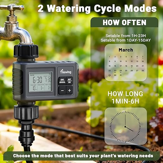 360° Adjustable Drip Irrigation System - 100FT Garden Watering Atomizing System with 32 Nozzles & Water Timer, Greenhouse Accessories for Yard, Lawn, Plants, Garden, 5/16 inches Hose