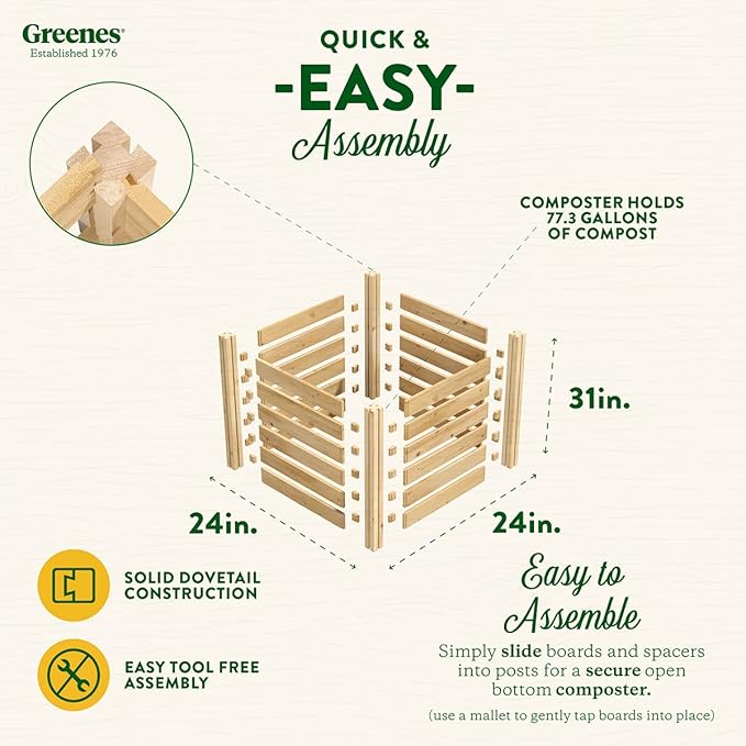 Greenes Fence Premium Cedar Wood Composter, 24" W x 24" L x 31" H (3/4" Thick) / 77.3 Gallons - Made in USA with North American Cedar