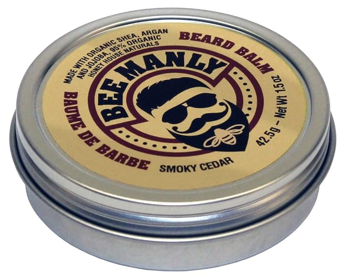 Honey House Naturals Beard Balm - Smoky Cedar Scent – 1.5 ounce Round Travel Size Tin – All Natural Ultra Moisturizing Beard Balm Infused with Essential Oils and Butters