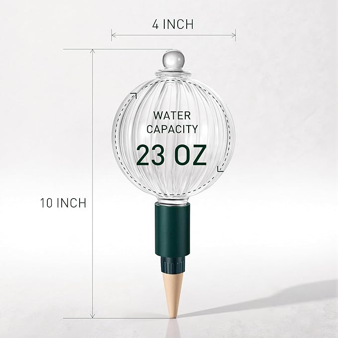 23 oz Extra Large Plant Watering Globes Top Fill, Clear Glass Water Bulbs with Terracotta Spikes Adapter, Slow Release Vacation Plant Watering Devices, Automatic Drip Irrigation, 2 Pack
