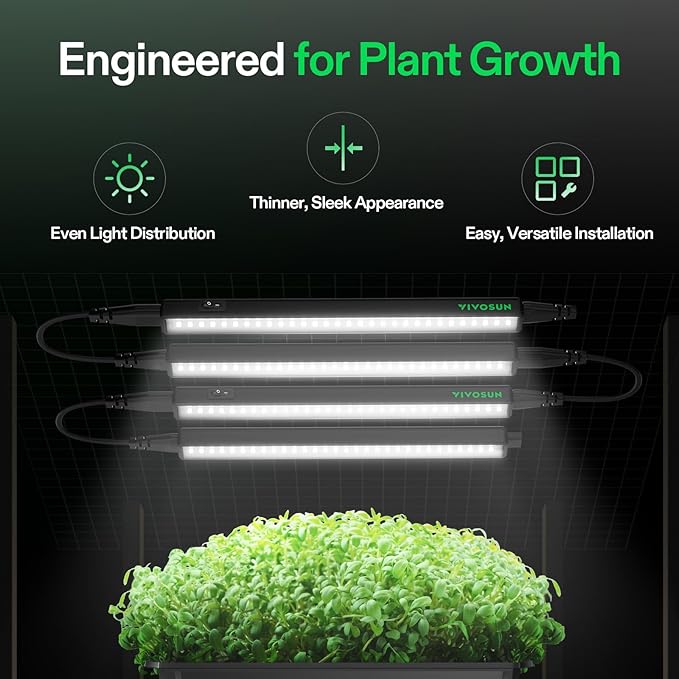 VIVOSUN T5 Grow Lights for Indoor Plants, 5000K Full Spectrum 28W (4 x 7W), 1FT LED Plant Light Strip with Timer & Dimming Controller for Seed Starting, Greenhouse, SGS Compatible, Linkable, 4-Pack