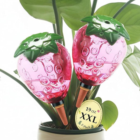Extra Large Plant Watering Globes for Plants - 19oz Plant Watering Devices, Vacation Self Watering Globes with Slow Release, Indoor Plant Watering Bulbs, Plastic, 2-Pack(2 Strawberries)