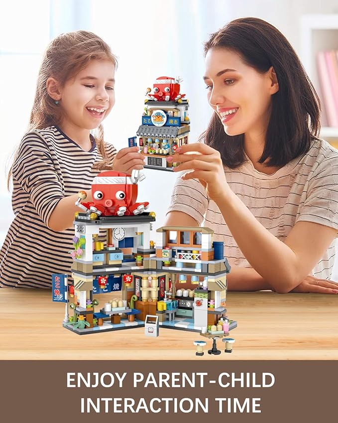 Japanese City Street View Takoyaki Shop, MOC Creative Mini Building Blocks House Set 722 pcs, Simulation Architecture Construction Toy, Gifts Idea for Kids Adults (1218)