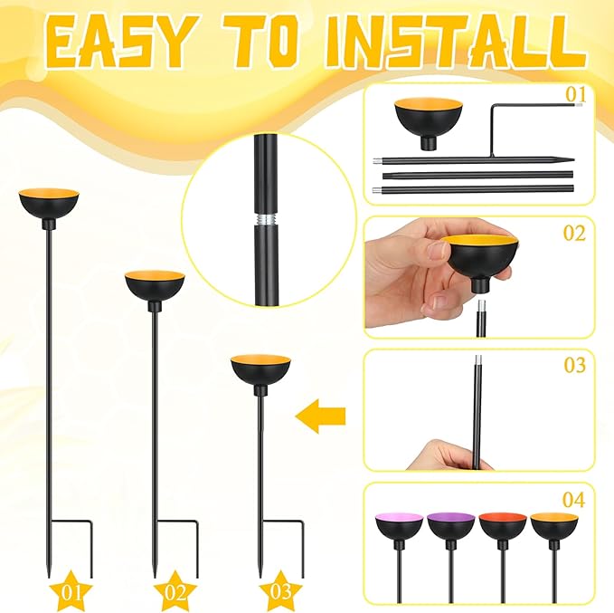 4 Pcs Bee Watering Station Butterfly Water Catcher Cups Small Insects Bee Feeders for Outside Feeding and Watering Metal Garden Stakes Garden Sculpture Decor