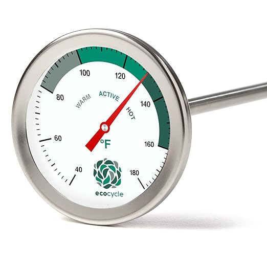 Backyard Compost Thermometer - 20" Stainless Steel Stem - Color-Coded Temperature Zones - 40-180F Range - Monitor Interior Temperatures of Your Compost Bin