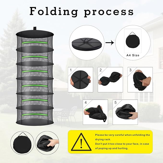 Herb Drying Rack with Mesh Design - Hanging Herb Dryer with Green Zipper for Garden, Home, Indoor or Outdoor Use (8layer)