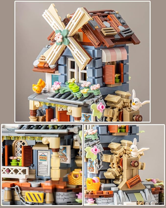 Music Box Building Blocks Set, Japanese Rustic Style Windmill House Toy Set, Mini Farm House MOC Creative Model, Gifts Idea for Kids Adults (Mini Blocks 799pcs)-1239