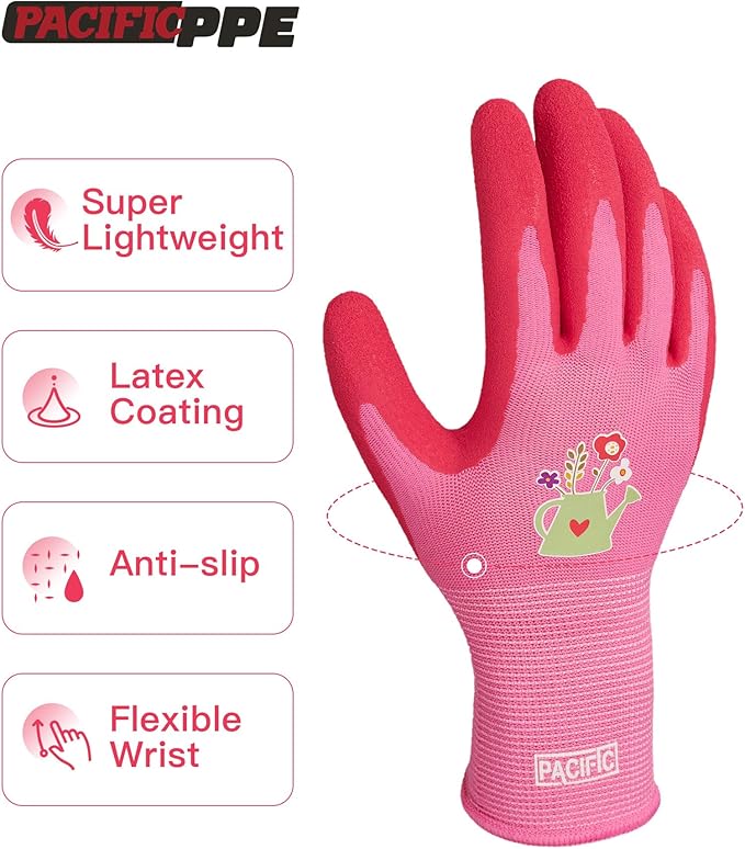 PACIFIC PPE 2 Pairs Gardening Gloves for women and Ladies, Rubber Coated Garden Gloves, Outdoor Protective Work Gloves, Small, Pruple & Red