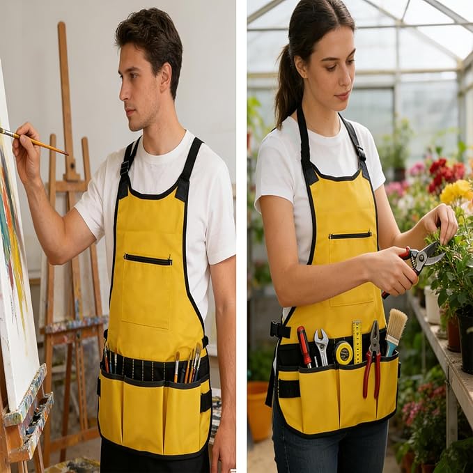 Work Tool Aprons for Men Women Waterproof Garden Apron with Pocket Torso Length Canvas Apron for Planting Woodworking