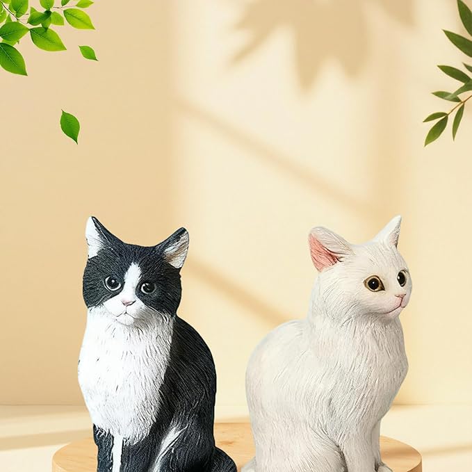 Cat Resin Outdoor Tree Sculpture Gift Garden Terrace Lawn Outdoor Cat Statue (Black)