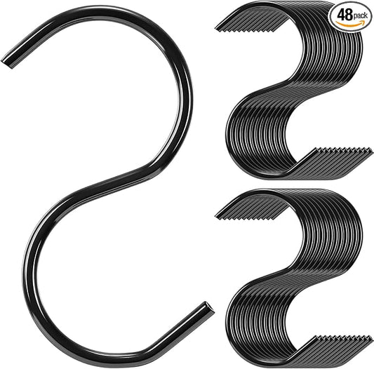 48 Pack 3.5 Inch Small S Hooks for Hanging Plants, Mini Black Metal Hangers for Kitchen Cups Mugs Utensils Jewelry DIY Crafts Vinyl Coated Non-Slip Utility Hooks